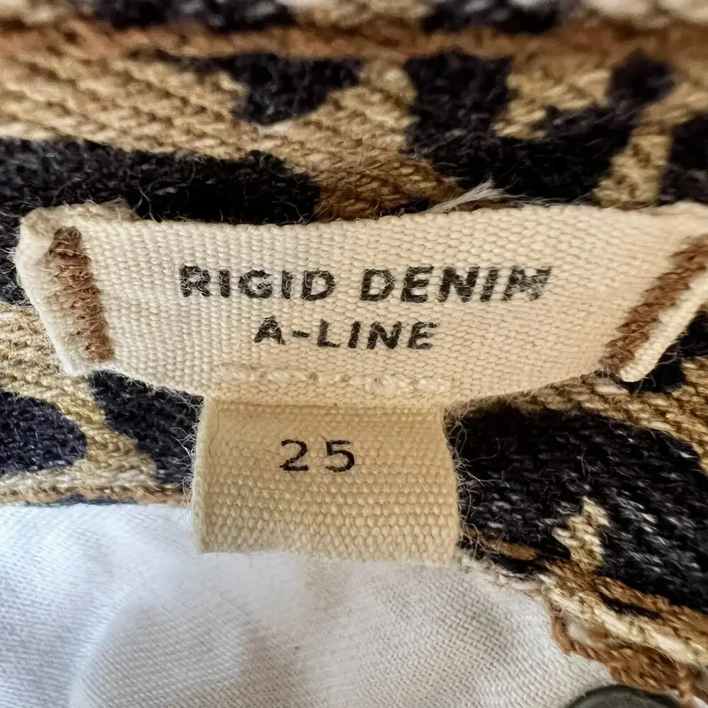 Madewell Skirt Womens Size 25 Rigid Denim A Line Leopard Mini 100% Cotton